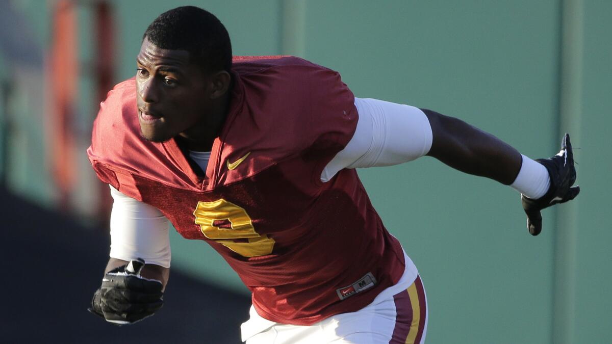 USC safety JuJu Smith worked extensively with the Trojans' first-team offense Wednesday.