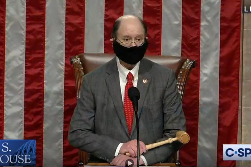 The chairman, Brad Sherman (D-California) wears a cornavirus mask as he announced a temporary change to the Speaker's announced policy of January 3, 2019 regarding the introduction of bills and resolutions. The Chair advised Members that, notwithstanding such announced policy, bills and resolutions may be introduced in an electronic format, in accordance with the specifications detailed by the Speaker, NAncy Pelosi.