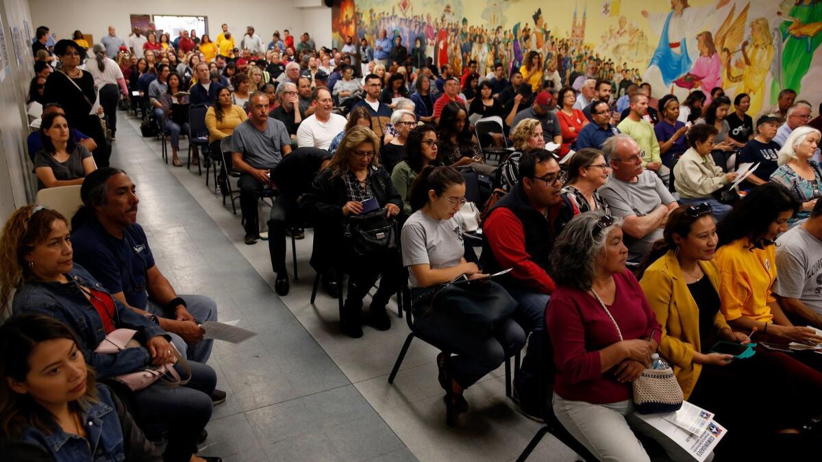 Hundreds of San Bernardino residents attended a town hall meeting to voice their concerns about a massive air cargo logistics center to be built in the area.