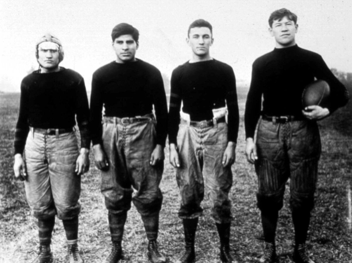 Thorpe, far right, played football with the Carlisle Indian Industrial School in Carlisle, Pa.