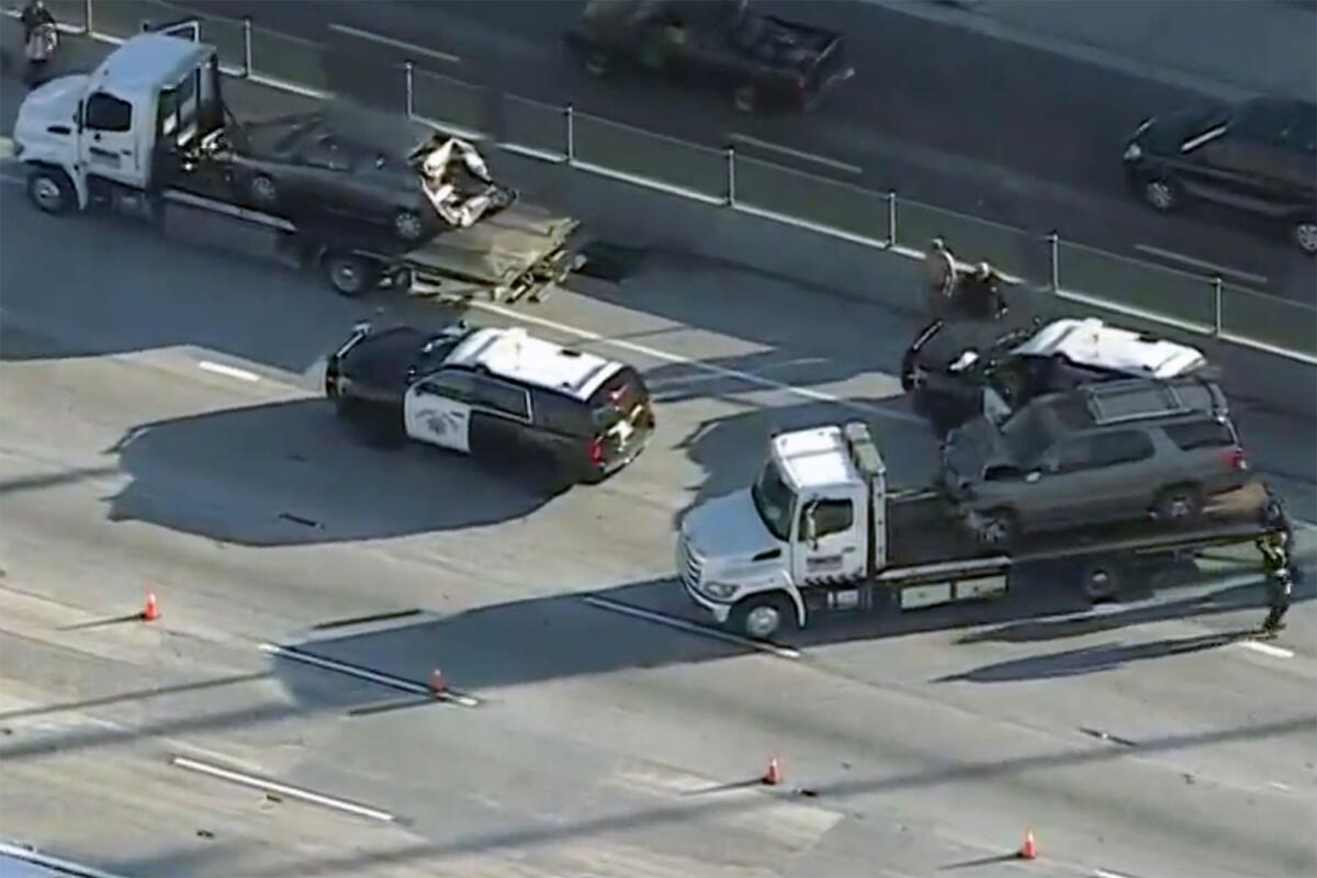 A California Highway Patrol officer was making a traffic stop on the 10 Freeway when two cars slammed together nearby.