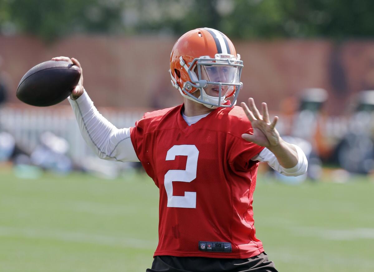 Cleveland Browns quarterback Johnny Manziel passes during a practice on Wednesday.