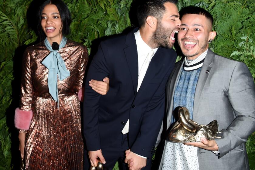 The winners of the 2015 CFDA/Vogue Fashion award are, from left, Aurora James of Brother Vellies, Jonathan Simkhai and Gypsy Sports' Rio Uribe. This is the first time in the program's 12-year history three winners were chosen instead of one.