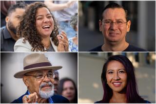 California's Assembly District 57 candidates, clockwise from top left, Sade Elhawary,Efren Martinez, Dulce Vasquez and Greg Akili. (Brian van der Brug / Los Angeles Times, Allen J. Schaben / Los Angeles Times, Allen J. Schaben / Los Angeles Times, Irfan Khan / Los Angeles Times)