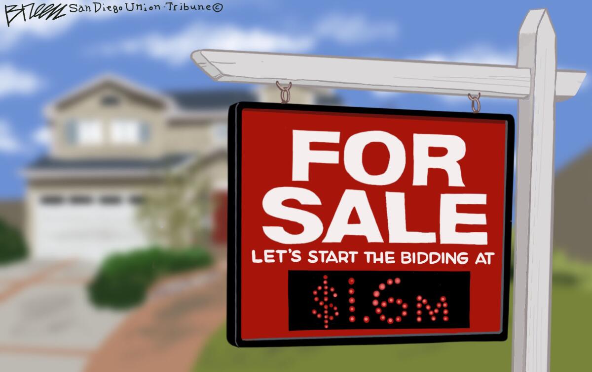 A for sale sign starts the bidding on a home in this Breen cartoon
