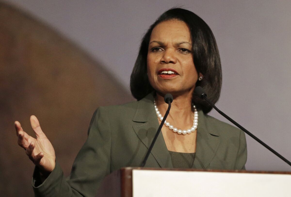 The addition of Condoleezza Rice to the Dropbox board has stirred controversy in Silicon Valley. Above, Rice last month.