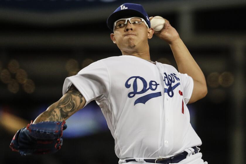 Dodgers' Julio Urías pitches against the San Francisco Giants on April 1 at Dodger Stadium.