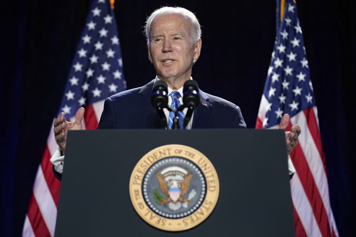 President Biden speaks to the House Democratic Caucus Issues Conference this week in Baltimore. 