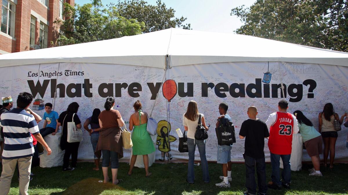 People share what they're reading at the L.A. Times Festival of Books at USC in April 2011.