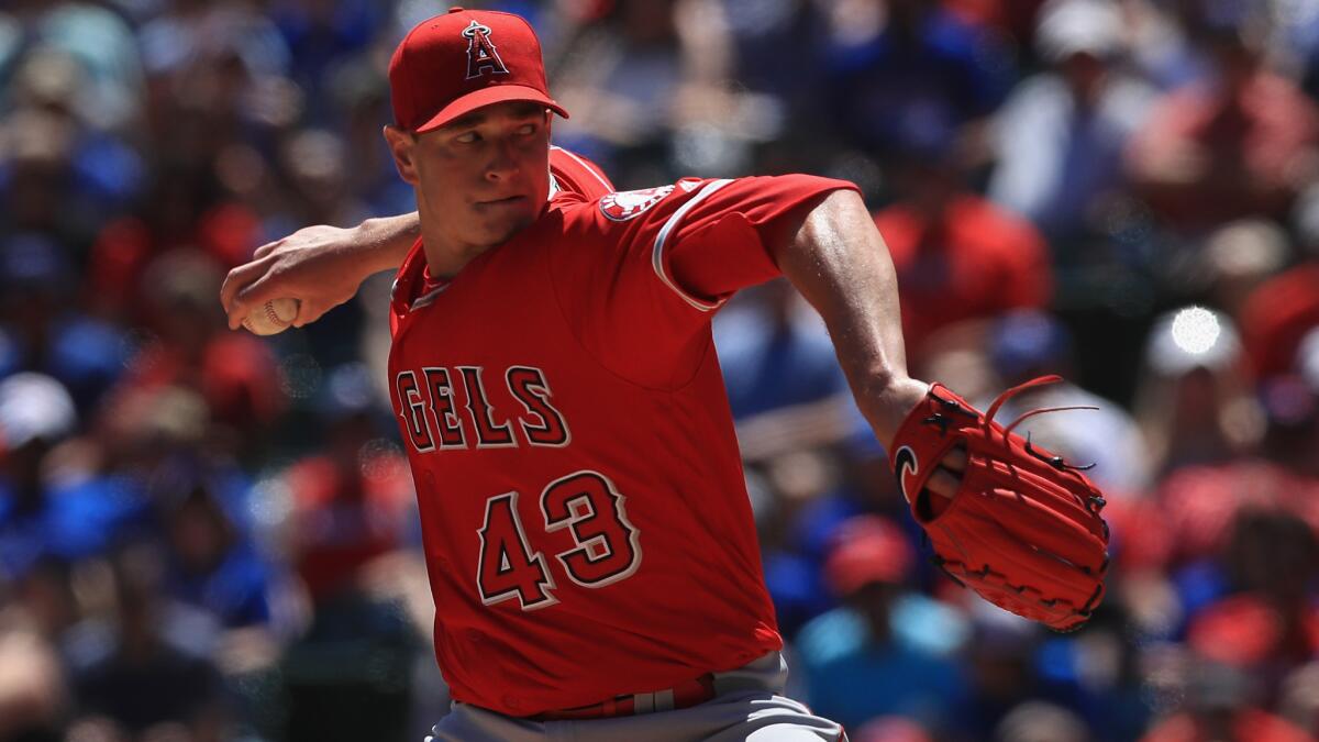 Angels' Garrett Richards pitches against Texas on May 1.