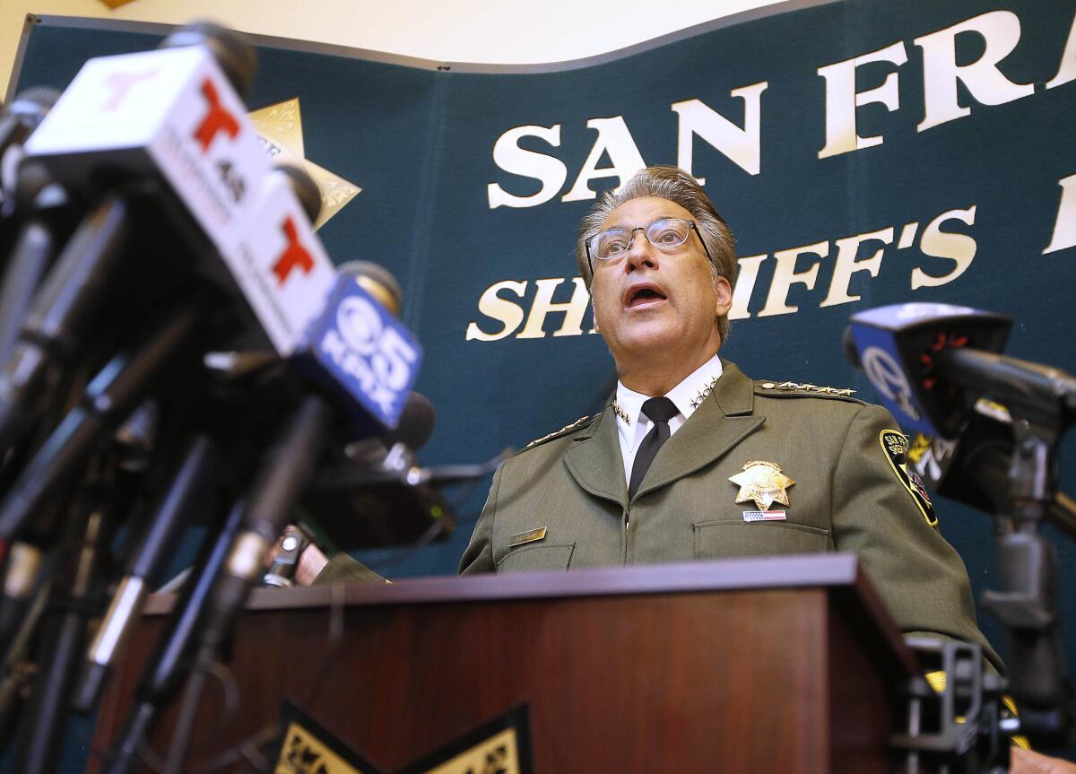 San Francisco Sheriff Ross Mirkarimi discusses the release in April of murder suspect Juan Francisco Lopez-Sanchez at a news conference July 10.