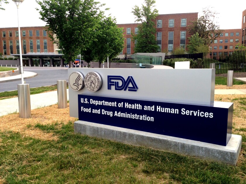 The sign outside the Food and Drug Administration headquarters in Silver Spring, Md.