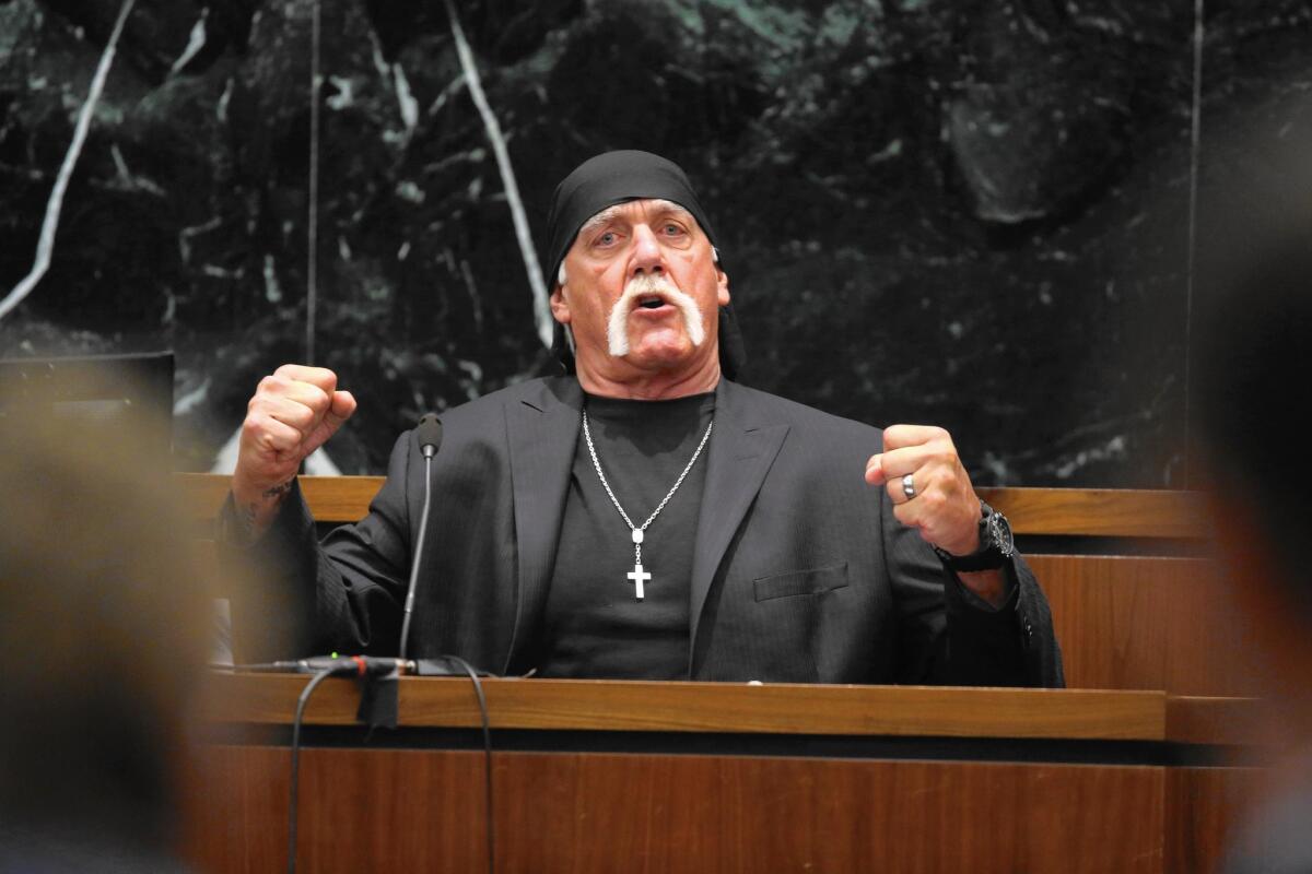 Hulk Hogan, whose given name is Terry Bollea, testifies in court on March 8, 2016, during his trial against Gawker Media in St. Petersburg, Fla.