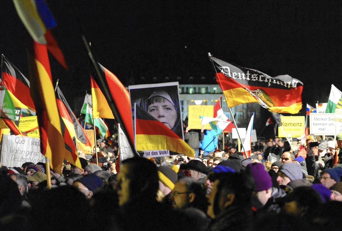 The group Patriotic Europeans Against the Islamization of the West during a rally in Dresden, Germany. Security officials have been concerned that the group could become of a target of attacks.