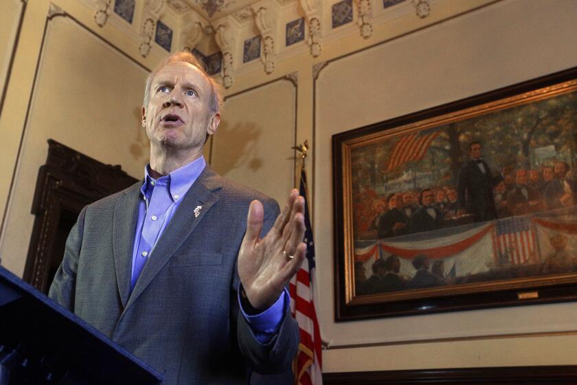 Illinois Gov. Bruce Rauner in his office at the state Capitol in Springfield.