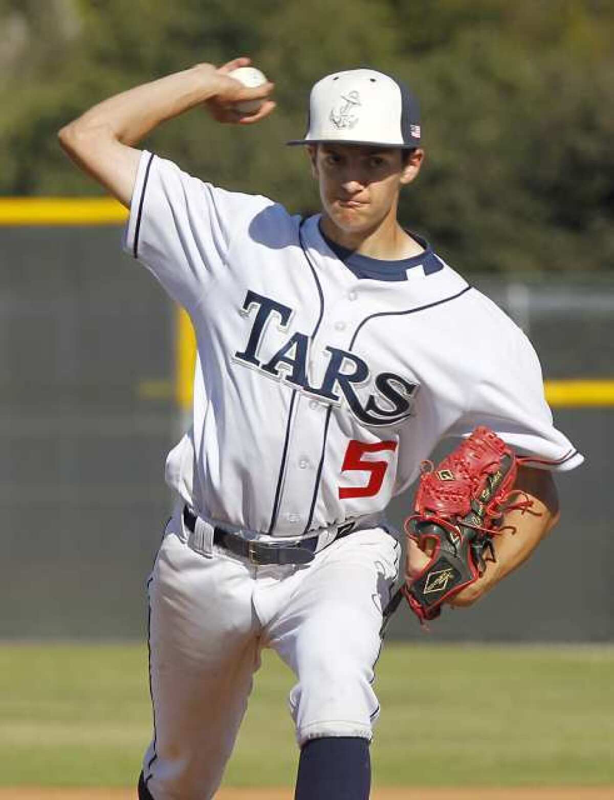 Newport Harbor's Connor Seabold hurls a pitch in the Beach Pit Classic against Greeley West of Colorado Tuesday.