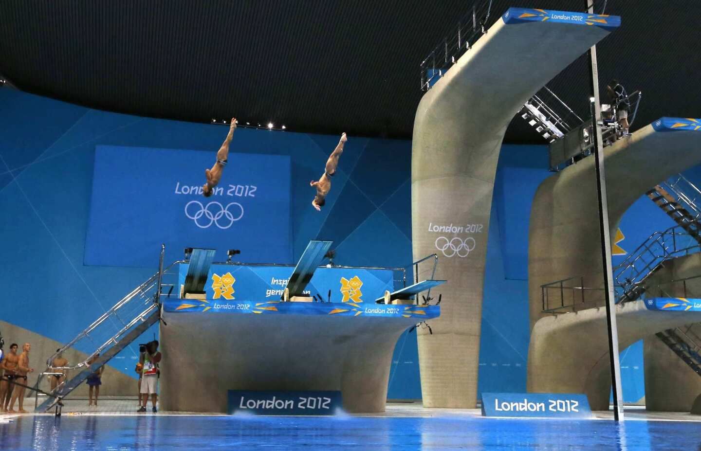 Kristian Ipsen and Troy Dumais of the U.S. compete in the synchronized 3m springboard diving event. They won bronze medals.