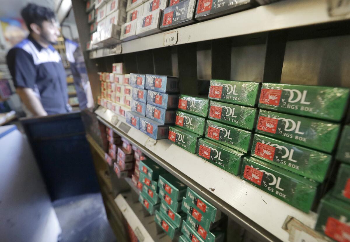 Packs of menthol cigarettes and other tobacco products at a store in San Francisco in 2018.