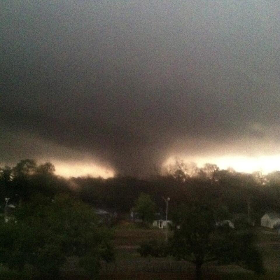 A tornado churns through Hattiesburg, Miss., on Sunday. Officials report at least 10 people hurt but no deaths.