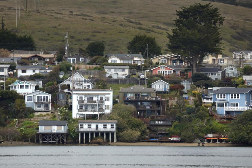 BODEGA BAY, CALIFORNIA--FEB. 27, 2019--Homes on the waterfront in Bodega Bay. Most are not currently in danger. Just north of Bodega Bay, California along the Sonoma Coast at Gleason Beach, many homes have fallen off the cliff or have been condemned. (Carolyn Cole/Los Angeles Times)