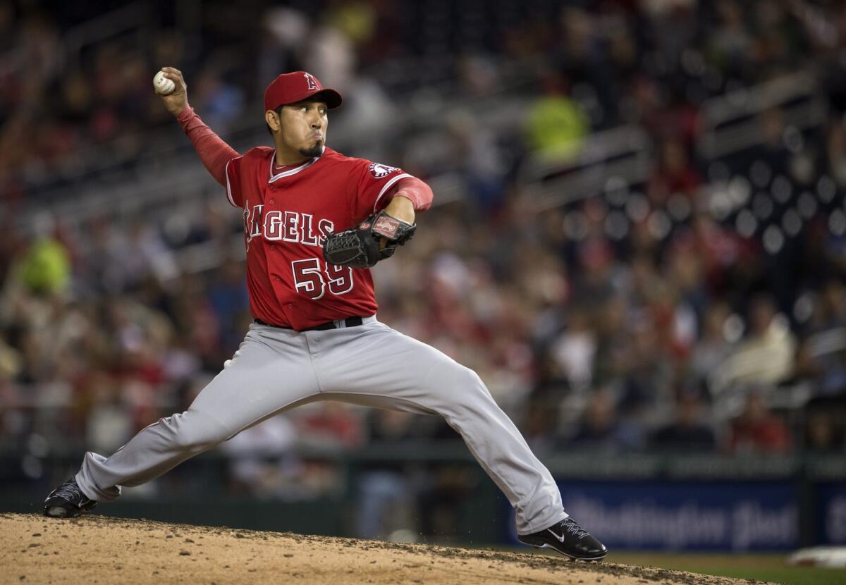 Angels reliever Fernando Salas has been put on the 15-day disabled list because of nerve irritation in his throwing arm.