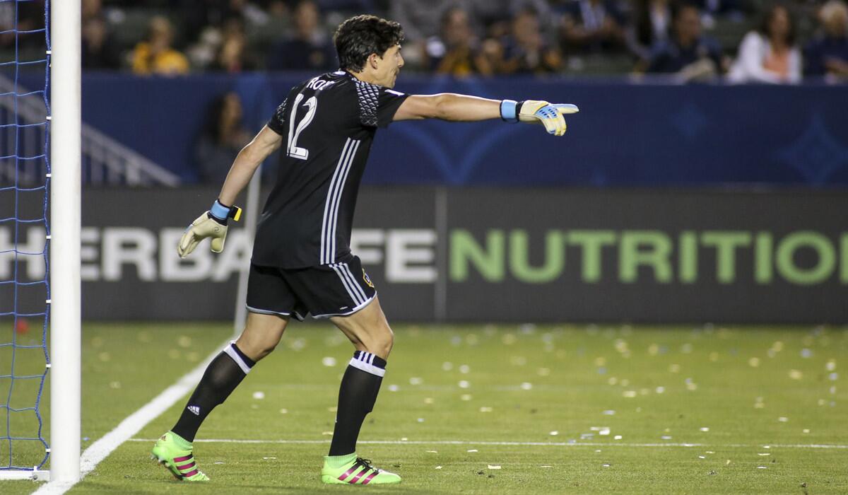 Galaxy goalkeeper Brian Rowe in action against Real Salt Lake on April 23.