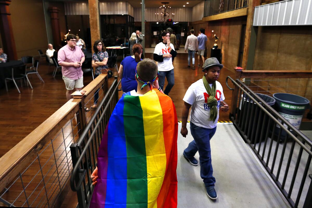 Opponents of the measure to repeal the Springfield, Mo., LGBT anti-discrimination law leave election night watch party in defeat.