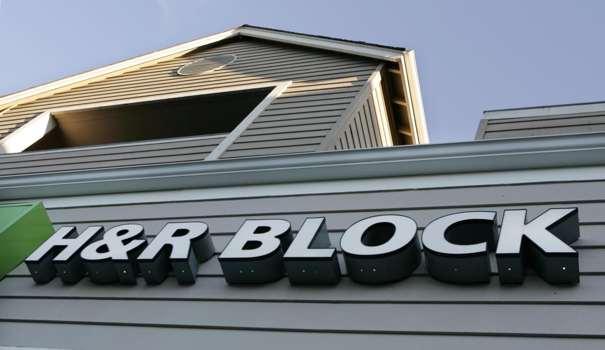 The exterior of an H&R Block tax office.