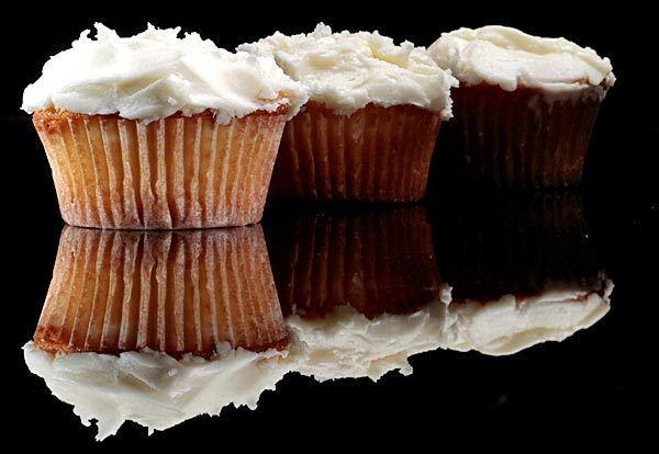 Light crumb and bright vanilla flavor. Recipe: Vanilla cupcakes