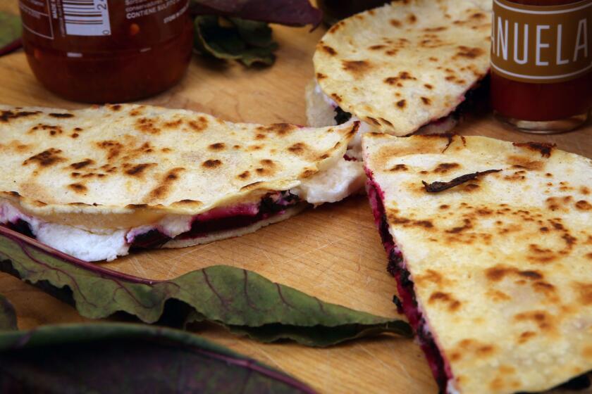 LOS ANGELES CA.SEPTEMBER 13, 2017: ROASTED BEETS AND GOAT CHEESE QUESADILLAS was photographed at the Los Angeles Times studio on September 13, 2017. (Glenn Koenig/Los Angeles Times)