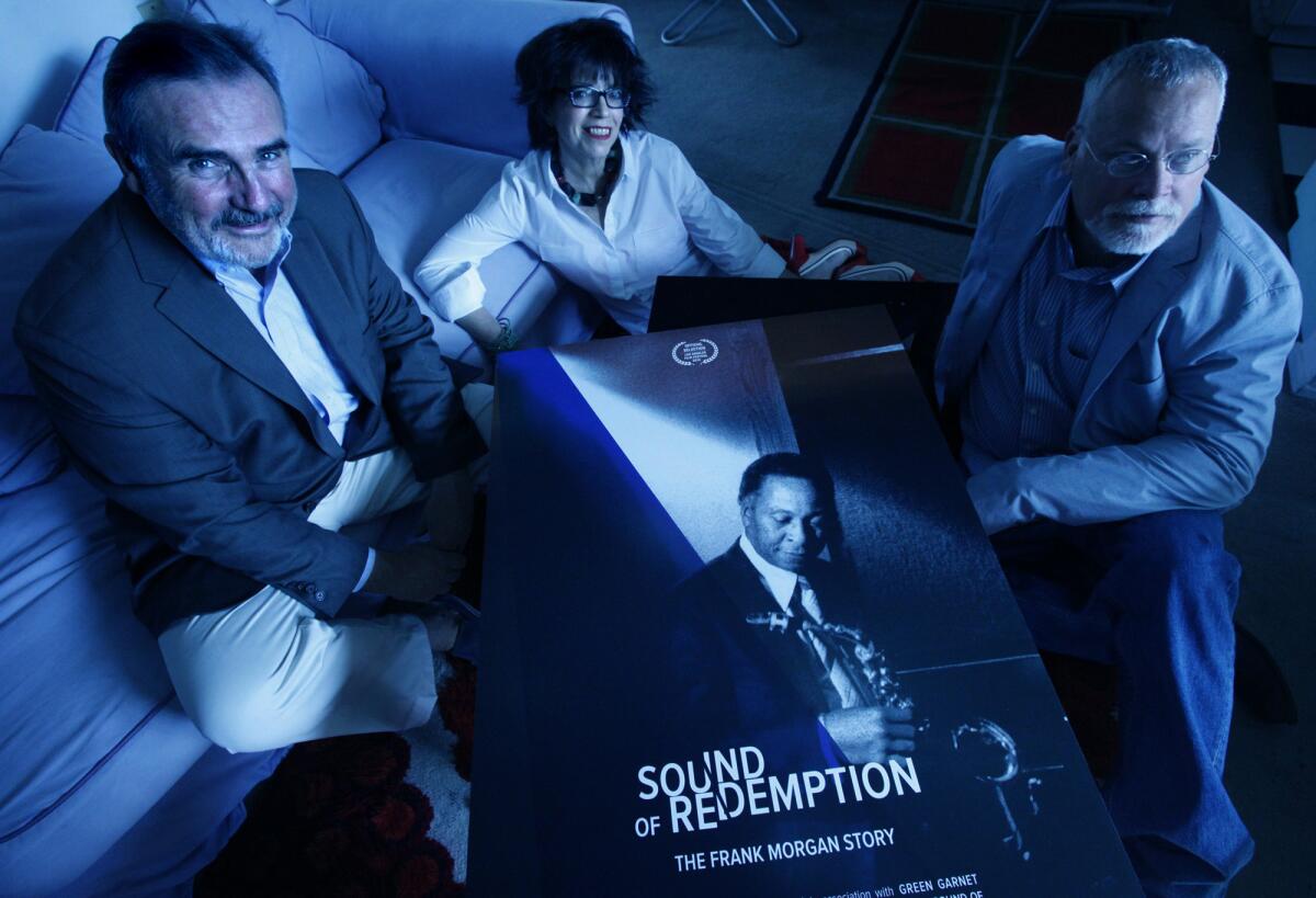 Director N.C. Heikin, center, producer James Egan, left, and author and executive producer Michael Connelly are behind the documentary "The Sound of Redemption -- The Frank Morgan Story."