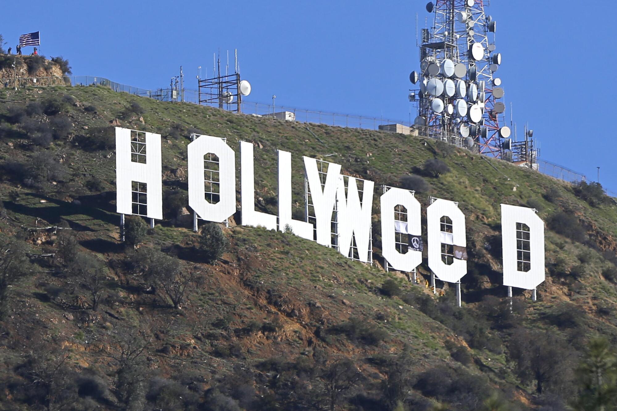The Hollywood sign with e's instead of o's.  