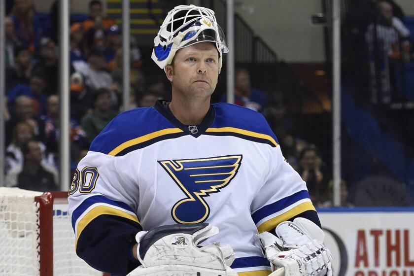 Martin Brodeur will go from tending goal for the Blues to helping advise the team's executives.