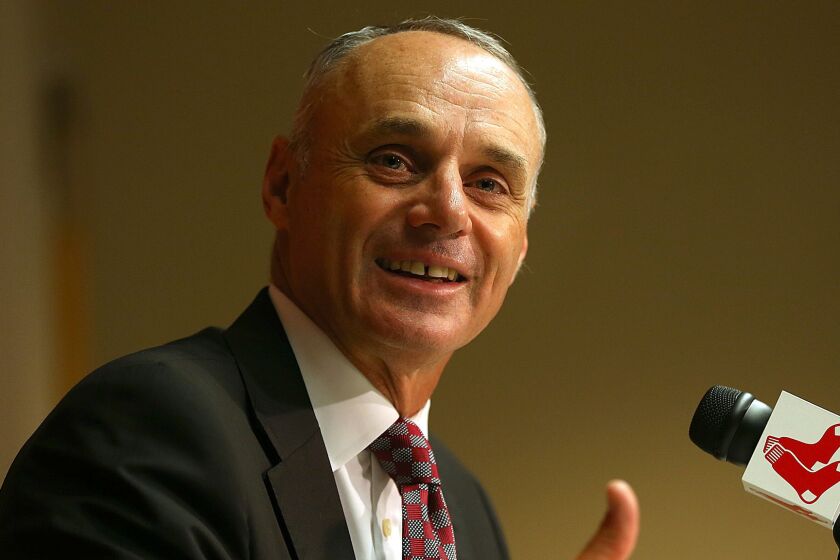 Major League Baseball Commissioner Rob Manfred will determine the length of suspensions in domestic violence cases. Appeals will be heard by an independent arbiter.