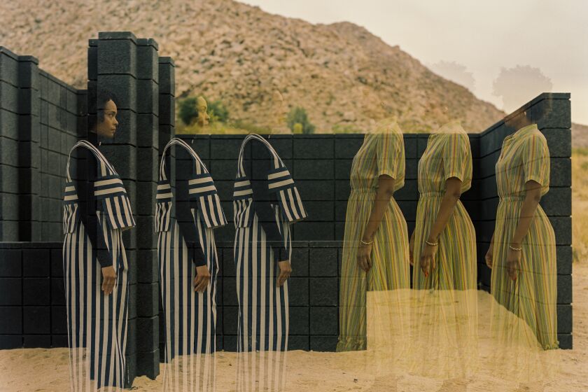 Artists Kenturah Davis (stripes) and Alice Smith in Joshua Tree for Image magazine, issue 08