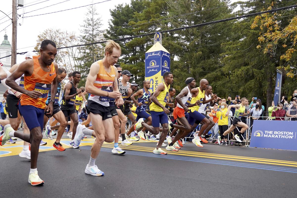Runners in the 125th Boston Marathon