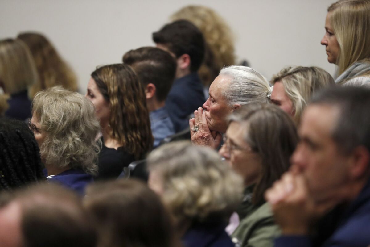 Parents, students and community members converged on Newport Harbor High School for a meeting Monday night to discuss a party where students made a Nazi salute.