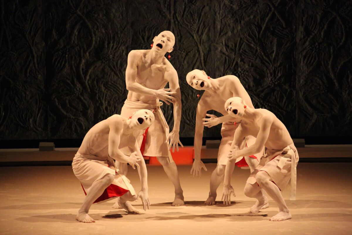 Japanese dance-theater troupe Sankai Juku will perform "Meguri: Teeming Sea, Tranquil Land" at UCLA's Royce Hall on Sunday.