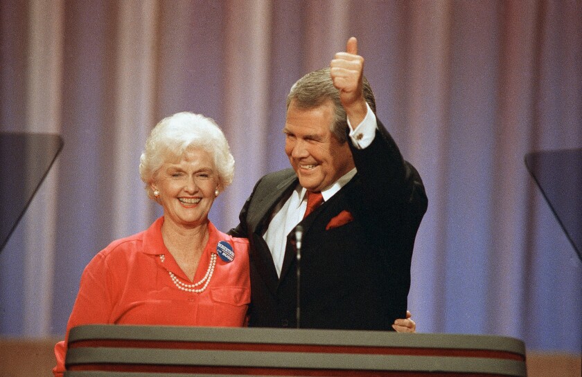 Dede Robertson and her husband Pat Robertson at the Republican National Convention in 1988.