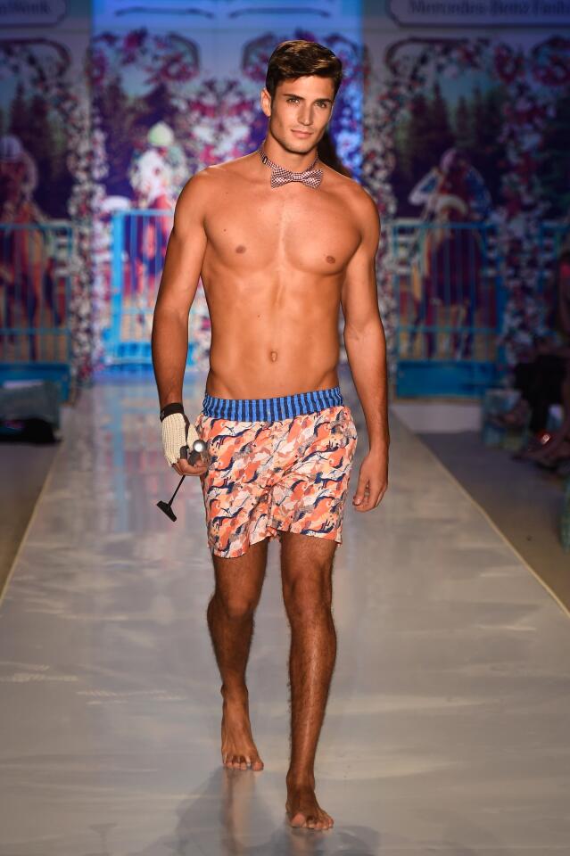 Colombian swimwear brand Maaji "Royal Riders" 2015 collection including a mix or prints in the swim trunks for men.