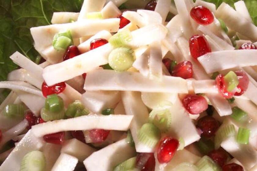 Recipe: Celery root slaw with pomegranate seeds and green onions