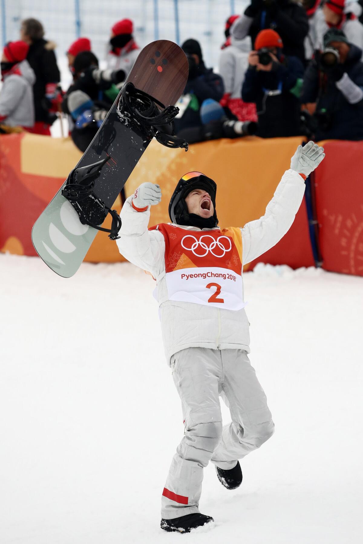 Shaun White competes in the Snowboard Men's Halfpipe Final at the 2018 Winter Olympics.