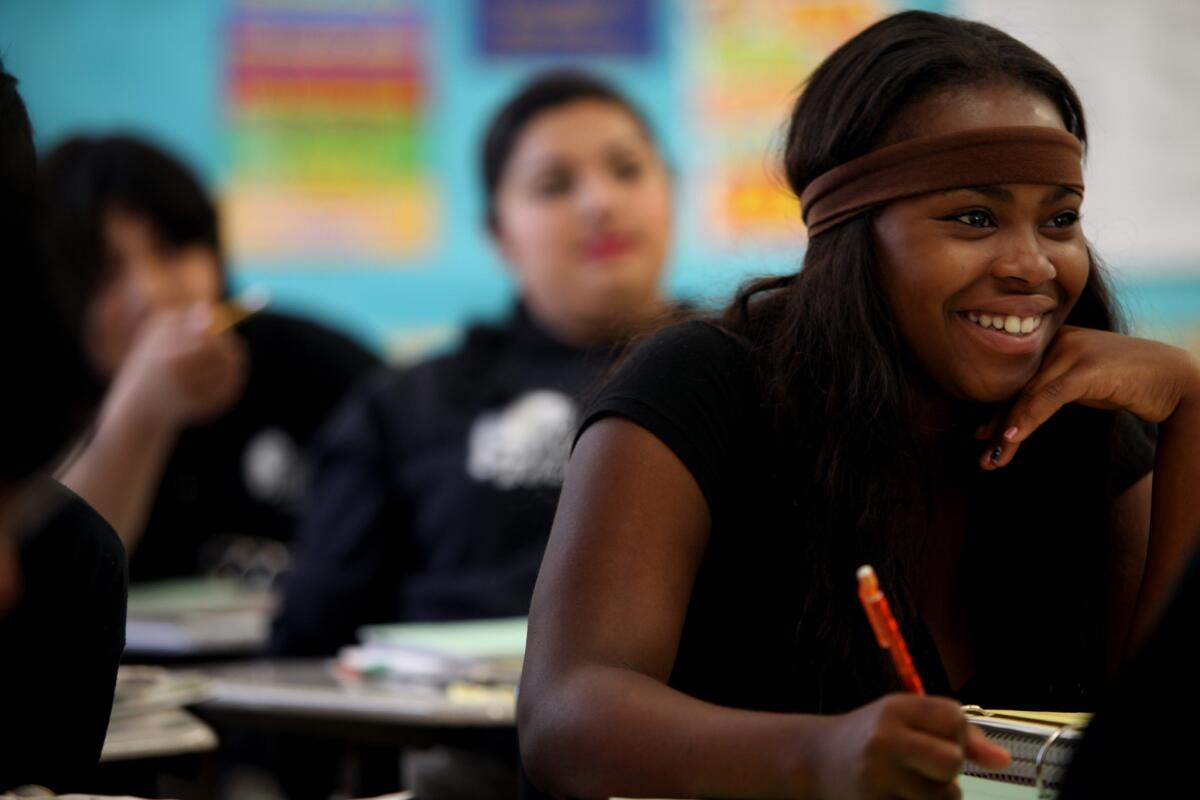 Student Jasmine Payne in class at Animo College Prep. (Francine Orr / Los Angeles Times)