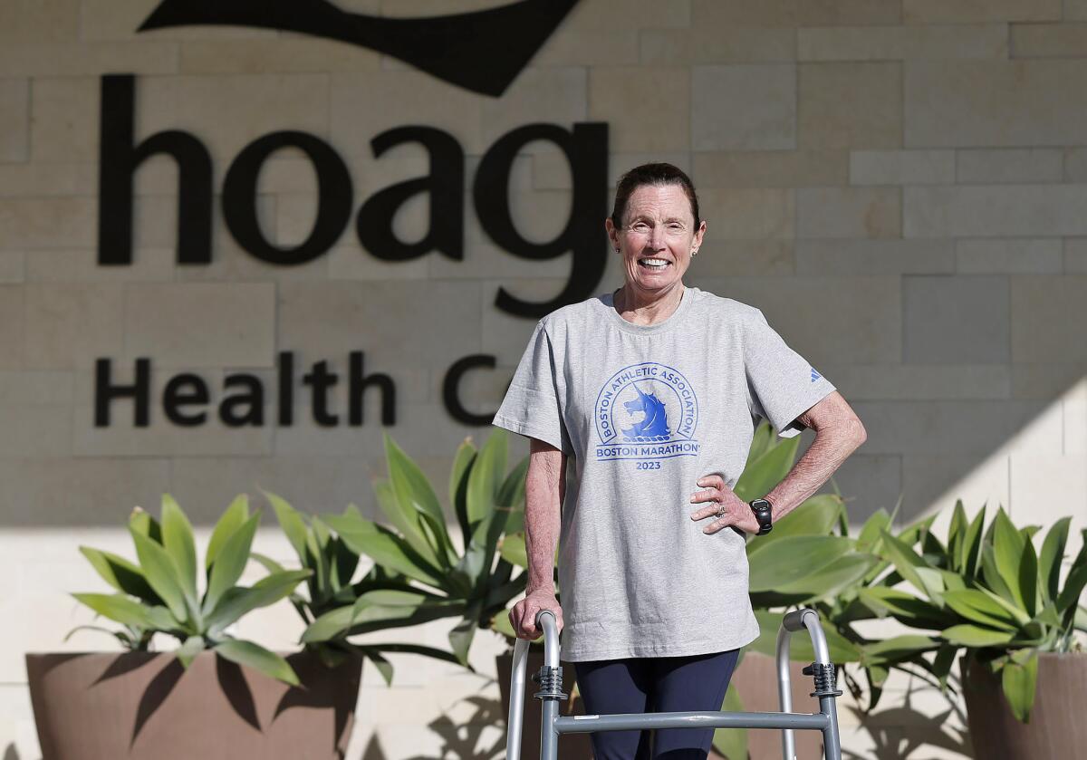 Marathoner Beth Sanden, who lives in San Clemente, at the Hoag Spine Center in Irvine.