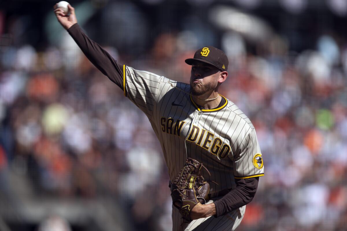 Joe Musgrove pitches against the San Francisco Giants 