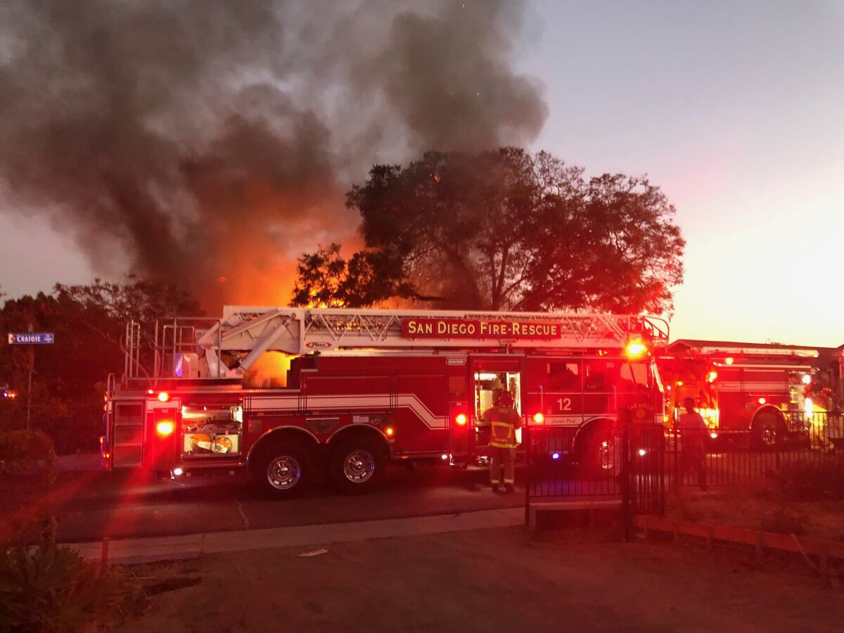San Diego firefighters battled a blaze that destroyed a home Friday night on 47th and Craigie streets in Chollas View.
