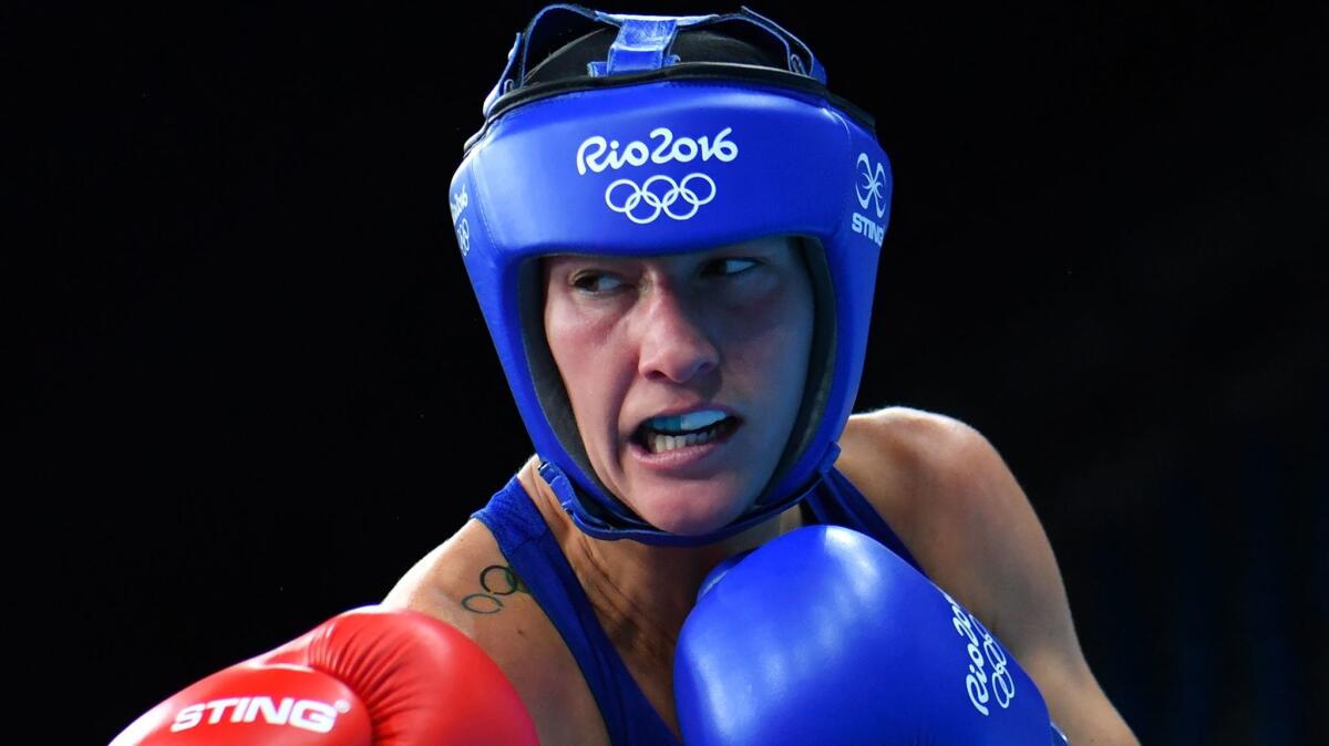 Mikaela Mayer fights during the 2016 Summer Olympics.