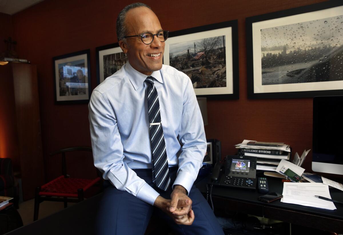Lester Holt, who was named anchor of "NBC Nightly News," replacing Brian Williams, is seen in his office at NBC headquarters in New York on June 22, 2015.