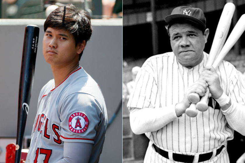 Angels star Shohei Ohtani and baseball legend Babe Ruth.
