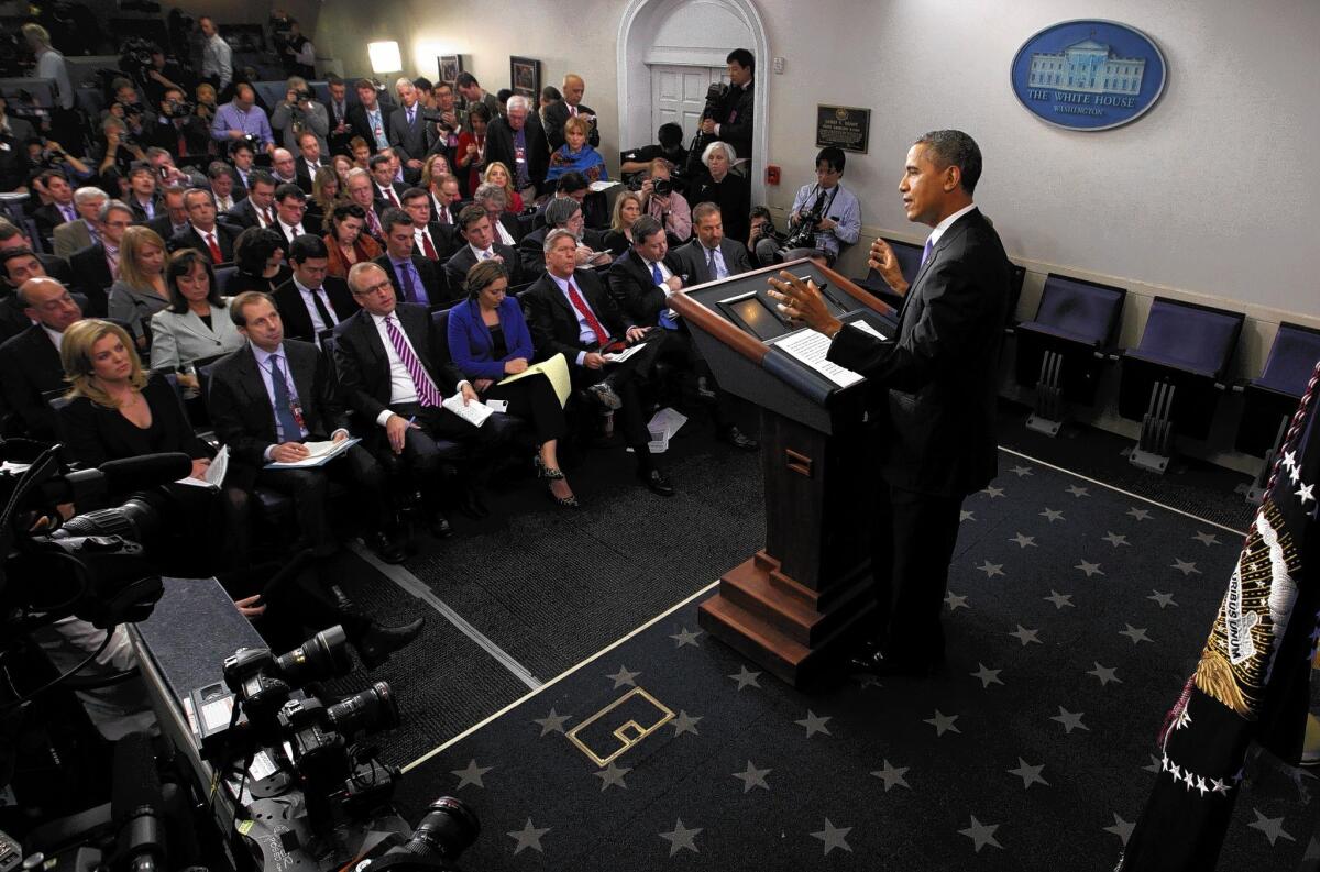 President Obama discusses possible changes to NSA gathering of phone data, among other topics, at a White House news conference.